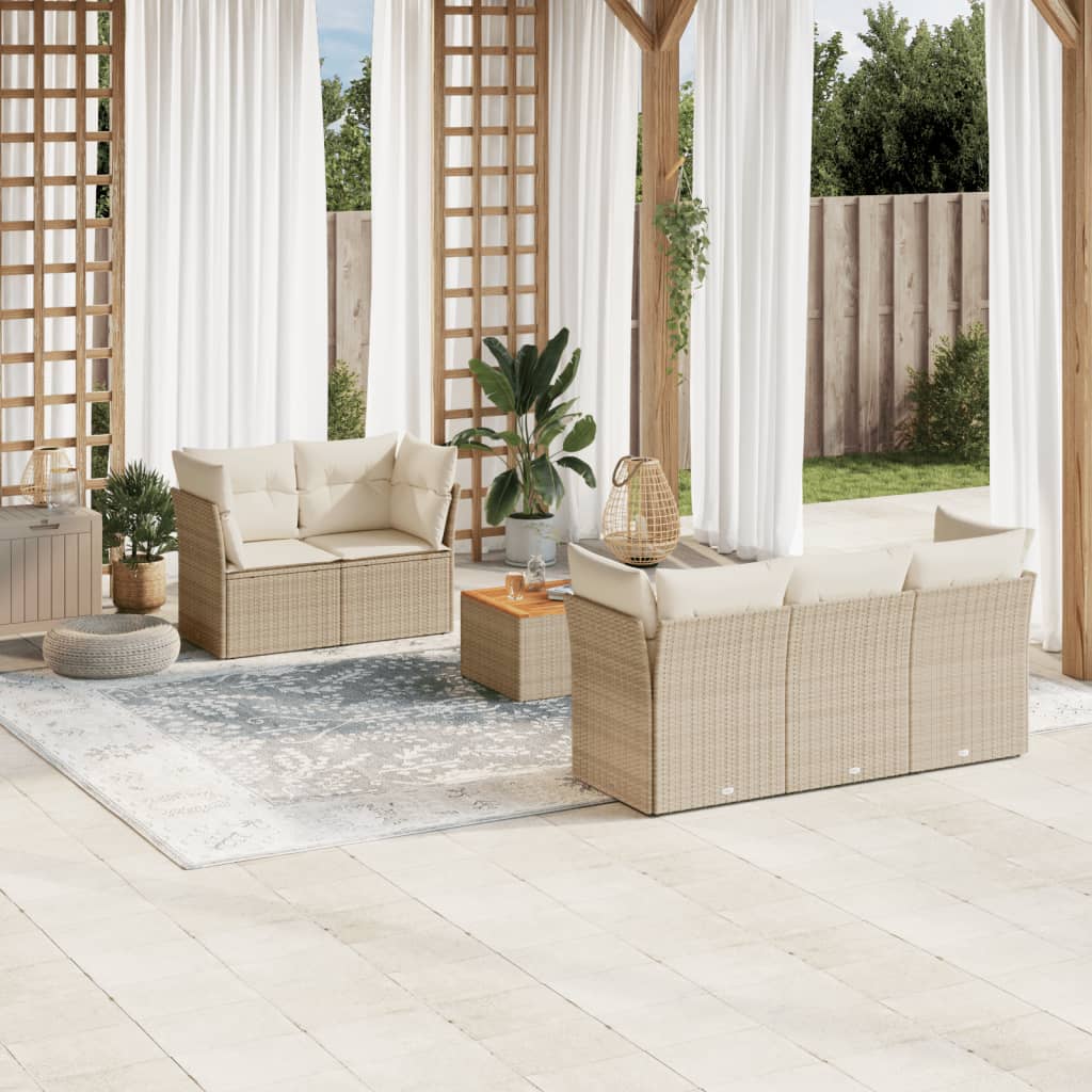 6-tlg. Garten-Sofagarnitur mit Kissen Schwarz Poly Rattan