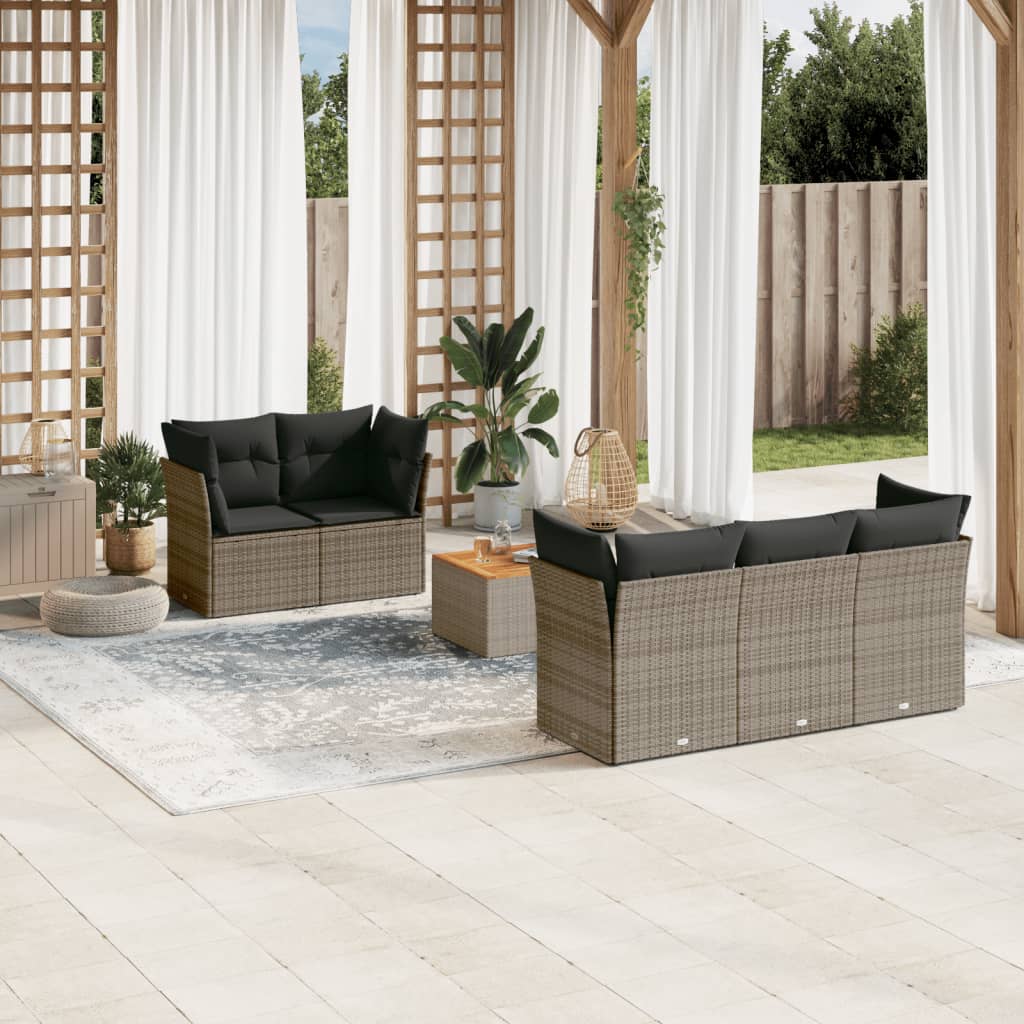 6-tlg. Garten-Sofagarnitur mit Kissen Schwarz Poly Rattan