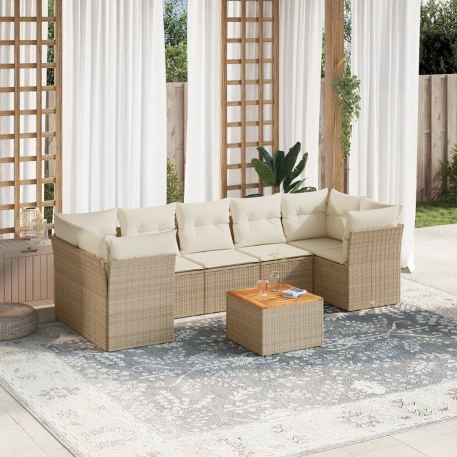 8-tlg. Garten-Sofagarnitur mit Kissen Schwarz Poly Rattan