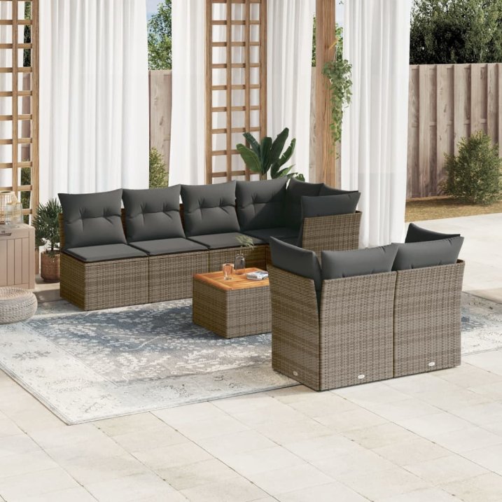 8-tlg. Garten-Sofagarnitur mit Kissen Schwarz Poly Rattan