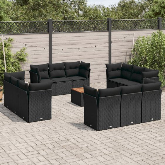 13-tlg. Garten-Sofagarnitur mit Kissen Schwarz Poly Rattan