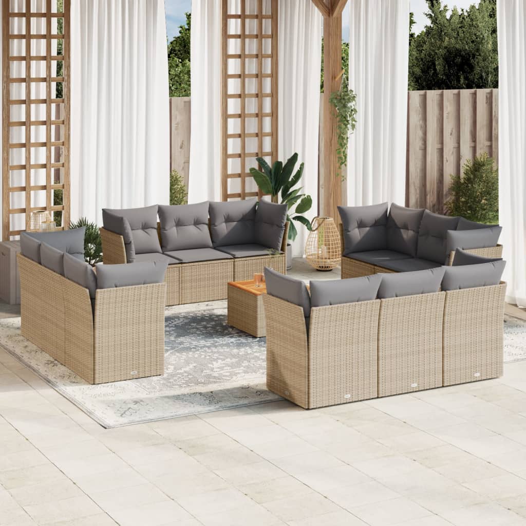 13-tlg. Garten-Sofagarnitur mit Kissen Schwarz Poly Rattan