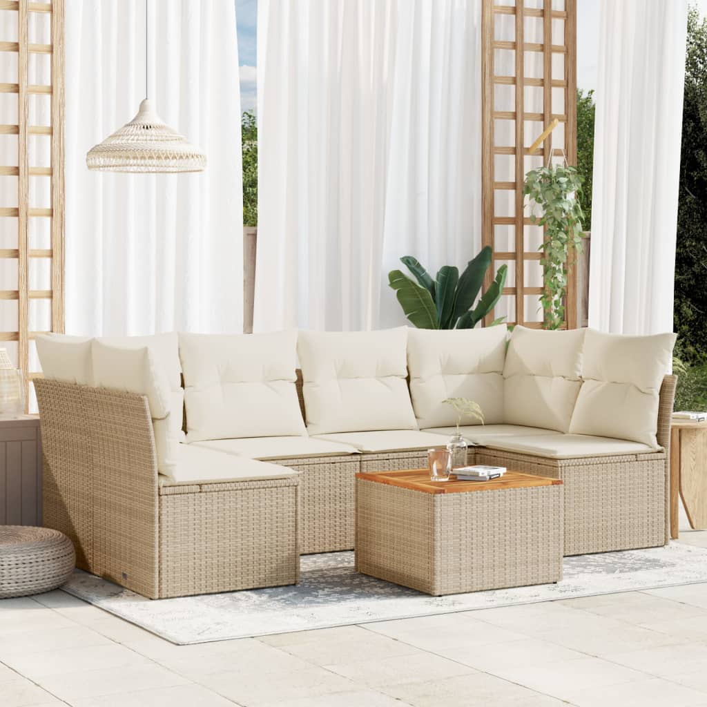 7-tlg. Garten-Sofagarnitur mit Kissen Schwarz Poly Rattan