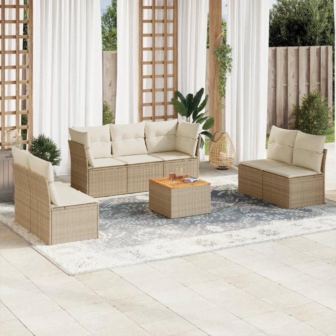 8-tlg. Garten-Sofagarnitur mit Kissen Schwarz Poly Rattan