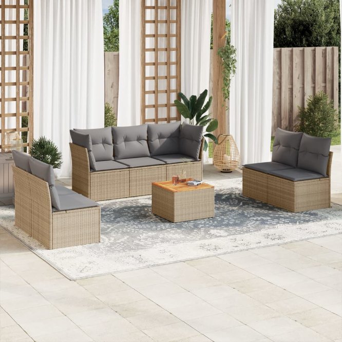 8-tlg. Garten-Sofagarnitur mit Kissen Schwarz Poly Rattan