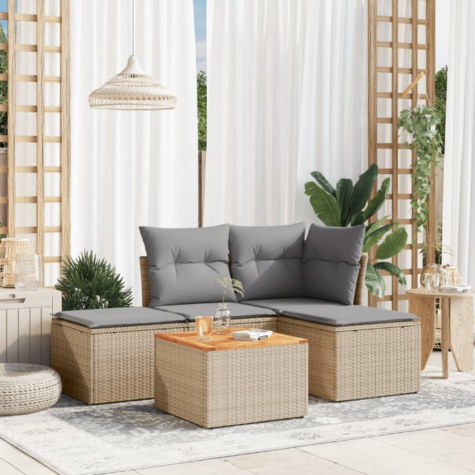 5-tlg. Garten-Sofagarnitur mit Kissen Schwarz Poly Rattan