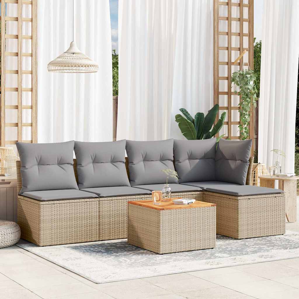 6-tlg. Garten-Sofagarnitur mit Kissen Schwarz Poly Rattan