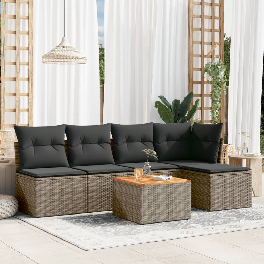 6-tlg. Garten-Sofagarnitur mit Kissen Schwarz Poly Rattan