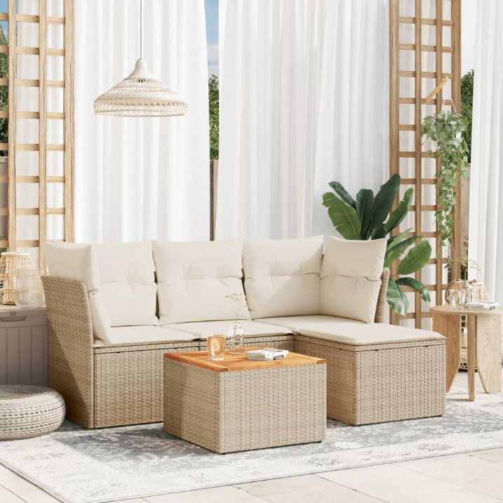 5-tlg. Garten-Sofagarnitur mit Kissen Schwarz Poly Rattan