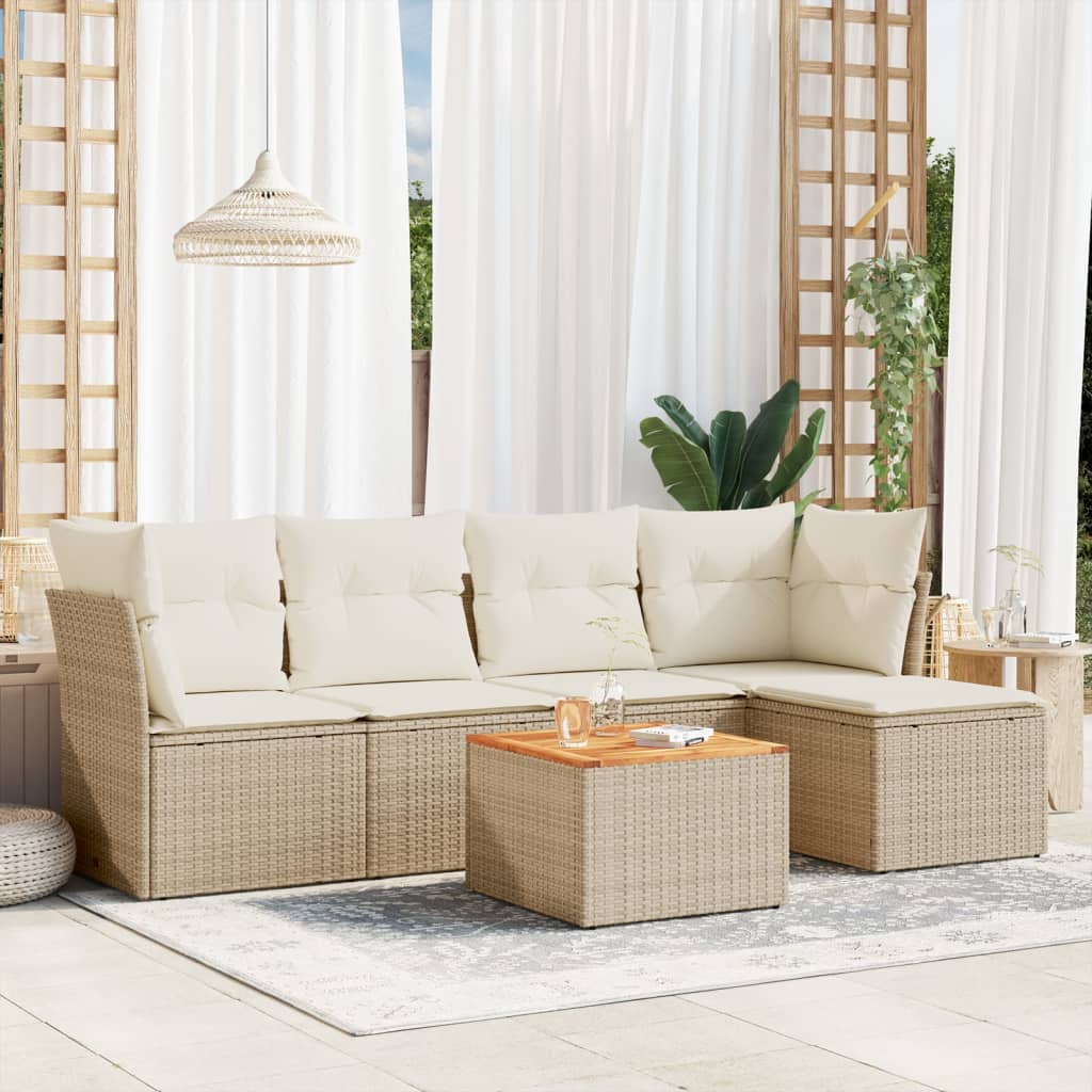 6-tlg. Garten-Sofagarnitur mit Kissen Schwarz Poly Rattan