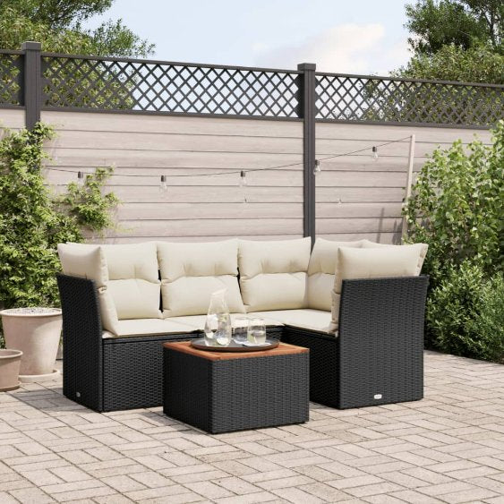 5-tlg. Garten-Sofagarnitur mit Kissen Schwarz Poly Rattan