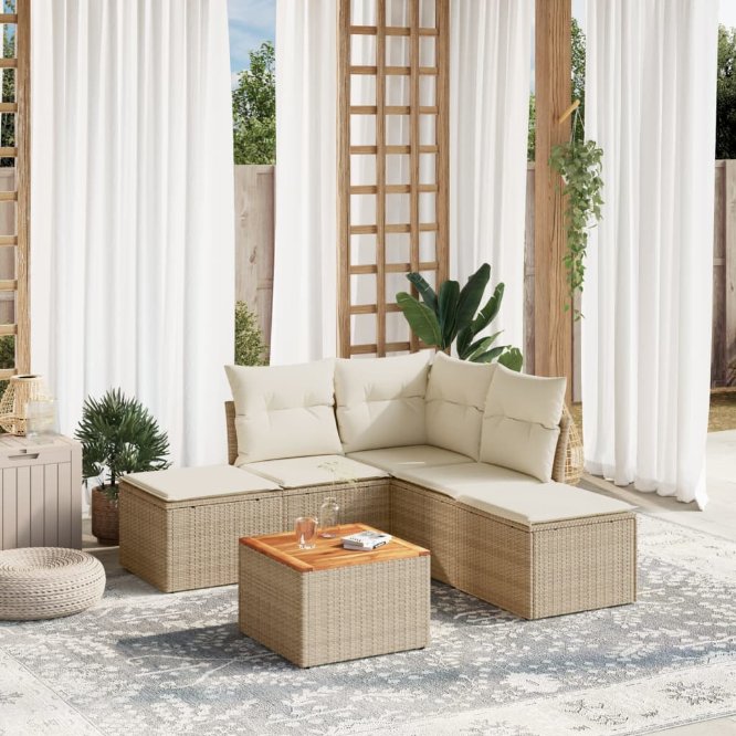 6-tlg. Garten-Sofagarnitur mit Kissen Schwarz Poly Rattan