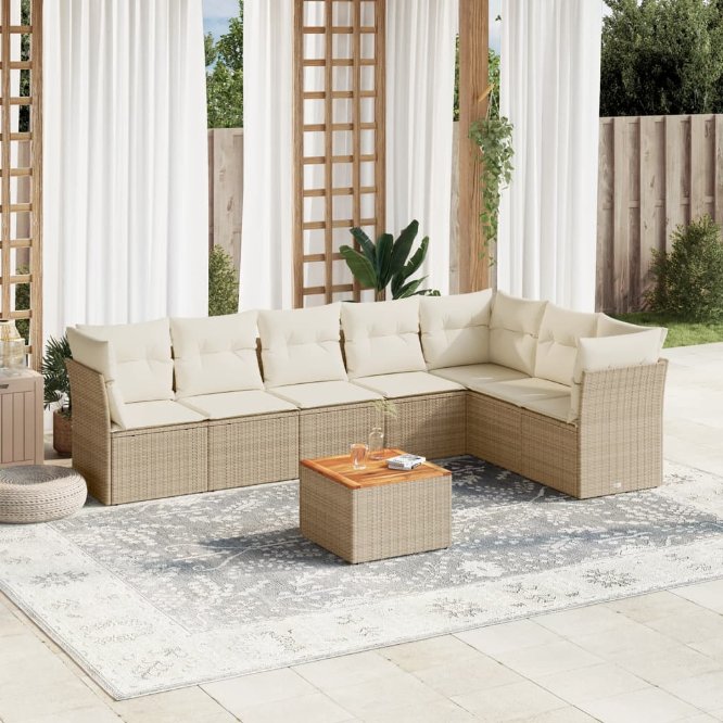8-tlg. Garten-Sofagarnitur mit Kissen Schwarz Poly Rattan