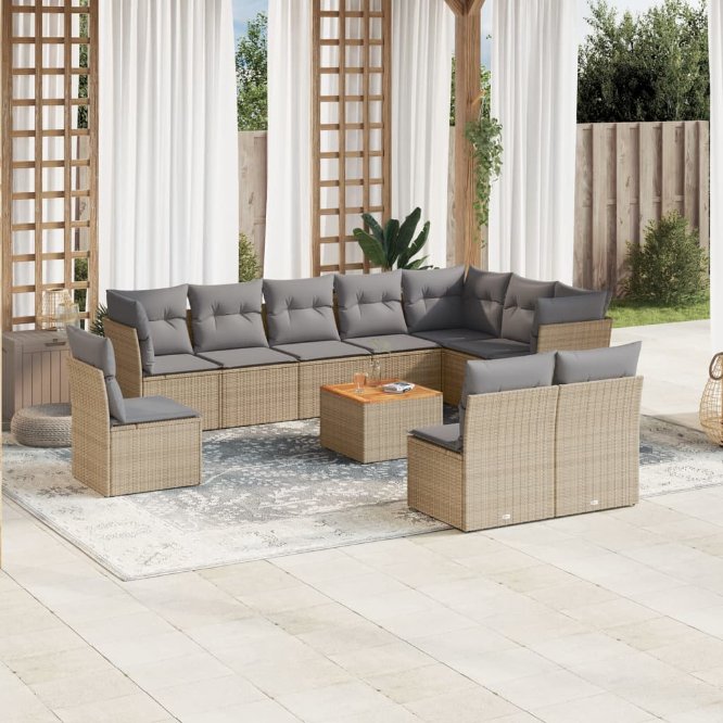 vidaXL 11-tlg. Garten-Sofagarnitur mit Kissen Schwarz Poly Rattan