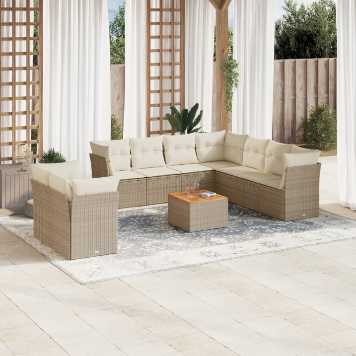 vidaXL 10-tlg. Garten-Sofagarnitur mit Kissen Schwarz Poly Rattan
