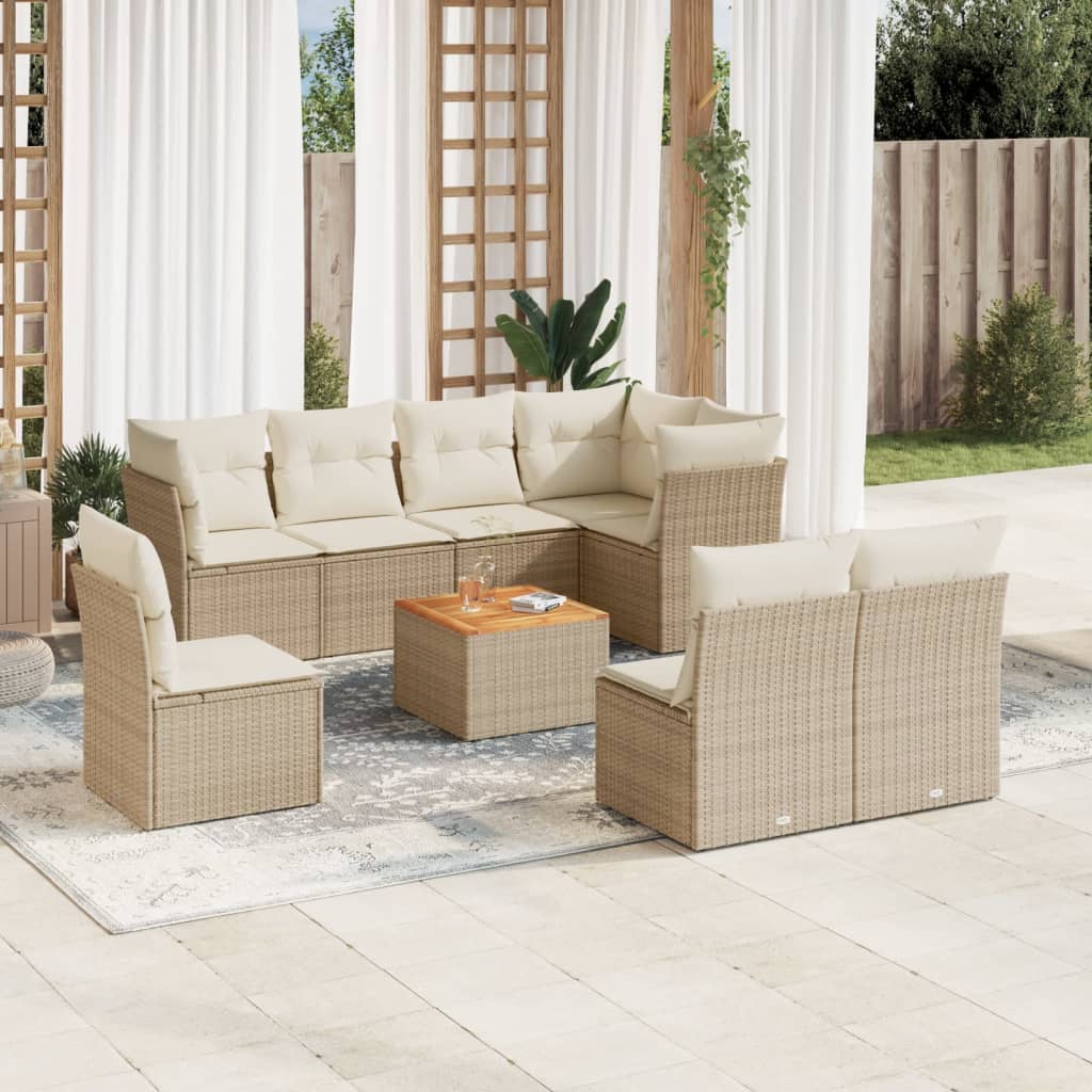 9-tlg. Garten-Sofagarnitur mit Kissen Schwarz Poly Rattan