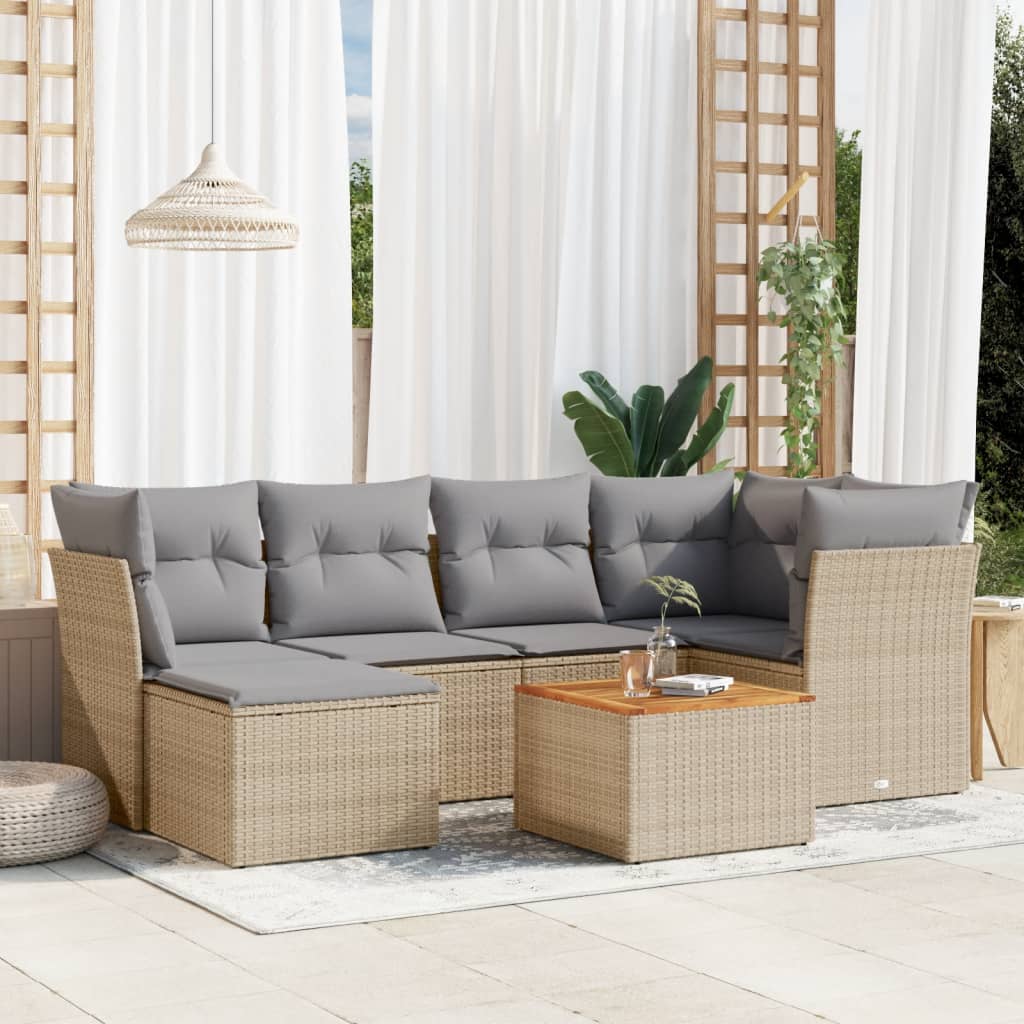 7-tlg. Garten-Sofagarnitur mit Kissen Schwarz Poly Rattan