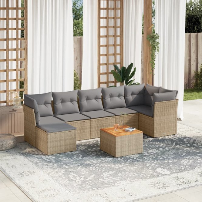 8-tlg. Garten-Sofagarnitur mit Kissen Schwarz Poly Rattan