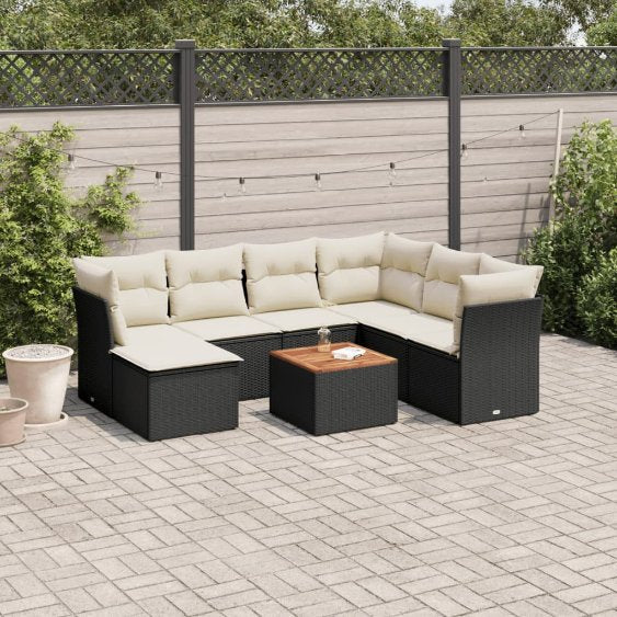 8-tlg. Garten-Sofagarnitur mit Kissen Schwarz Poly Rattan