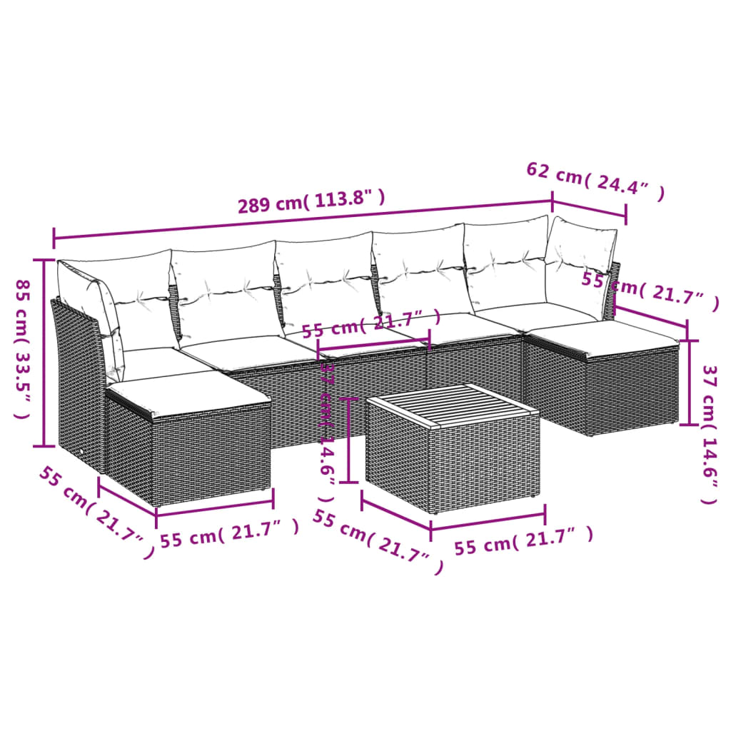 8-tlg. Garten-Sofagarnitur mit Kissen Schwarz Poly Rattan