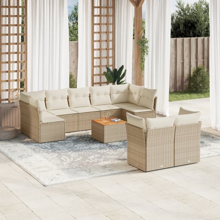 vidaXL 10-tlg. Garten-Sofagarnitur mit Kissen Schwarz Poly Rattan