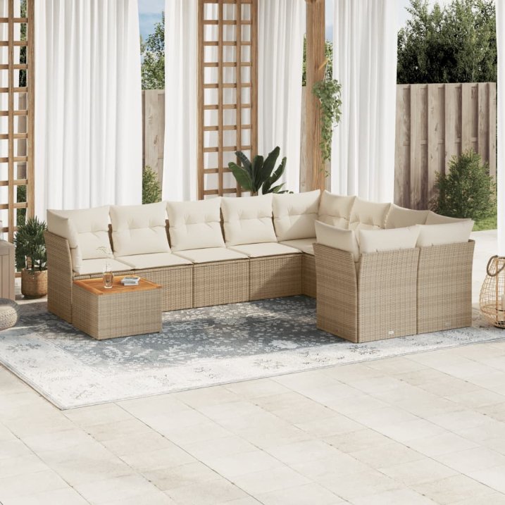 vidaXL 10-tlg. Garten-Sofagarnitur mit Kissen Schwarz Poly Rattan