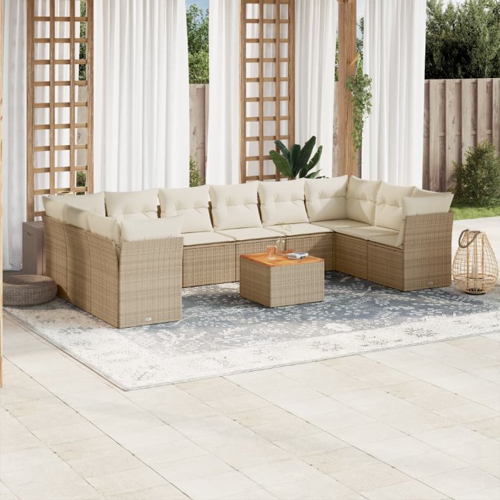vidaXL 11-tlg. Garten-Sofagarnitur mit Kissen Schwarz Poly Rattan