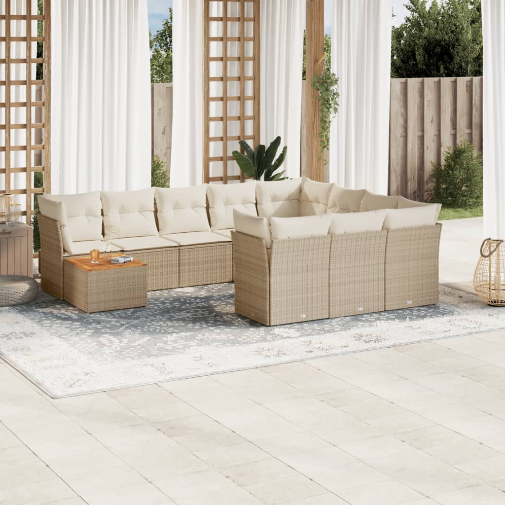vidaXL 11-tlg. Garten-Sofagarnitur mit Kissen Schwarz Poly Rattan