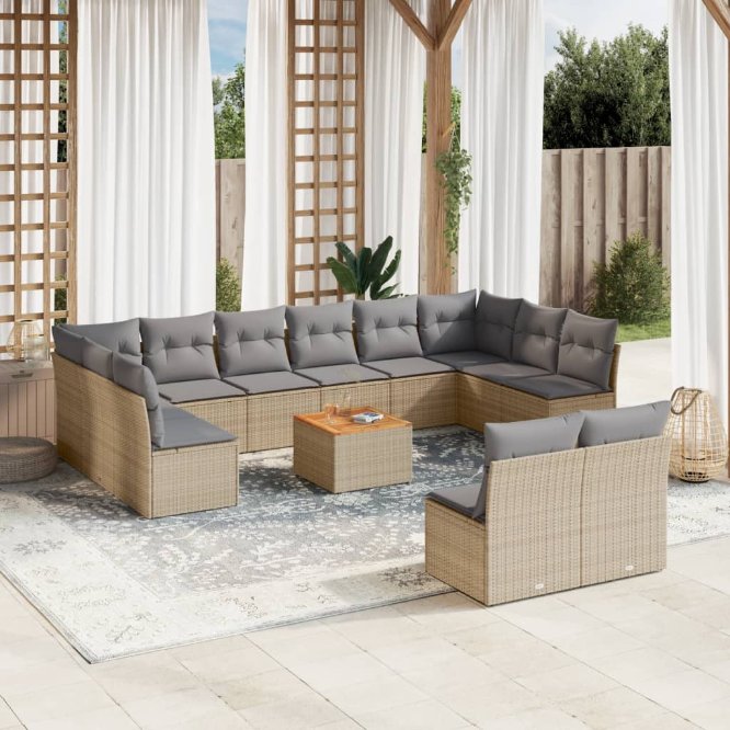 13-tlg. Garten-Sofagarnitur mit Kissen Schwarz Poly Rattan