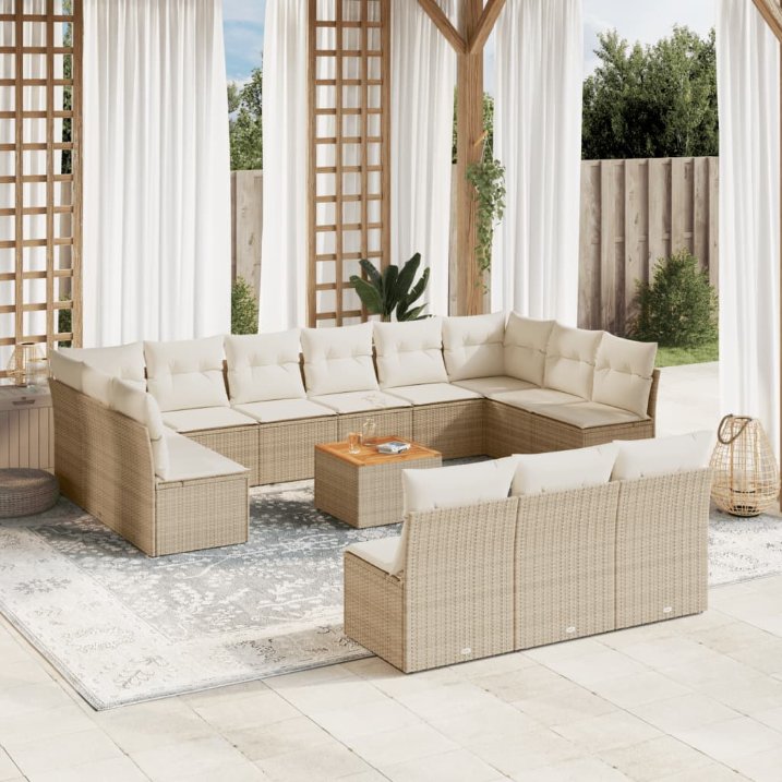 14-tlg. Garten-Sofagarnitur mit Kissen Schwarz Poly Rattan