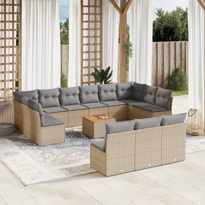 14-tlg. Garten-Sofagarnitur mit Kissen Schwarz Poly Rattan