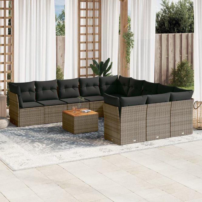 12-tlg. Garten-Sofagarnitur mit Kissen Schwarz Poly Rattan
