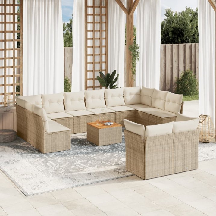 13-tlg. Garten-Sofagarnitur mit Kissen Schwarz Poly Rattan