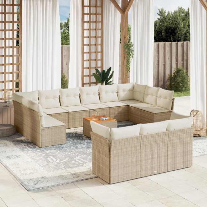 14-tlg. Garten-Sofagarnitur mit Kissen Schwarz Poly Rattan