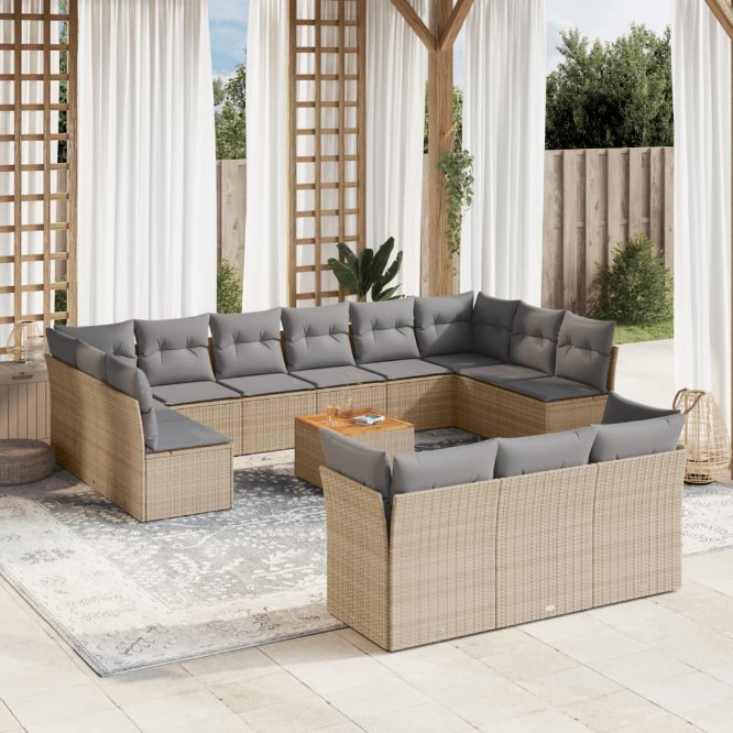 14-tlg. Garten-Sofagarnitur mit Kissen Schwarz Poly Rattan
