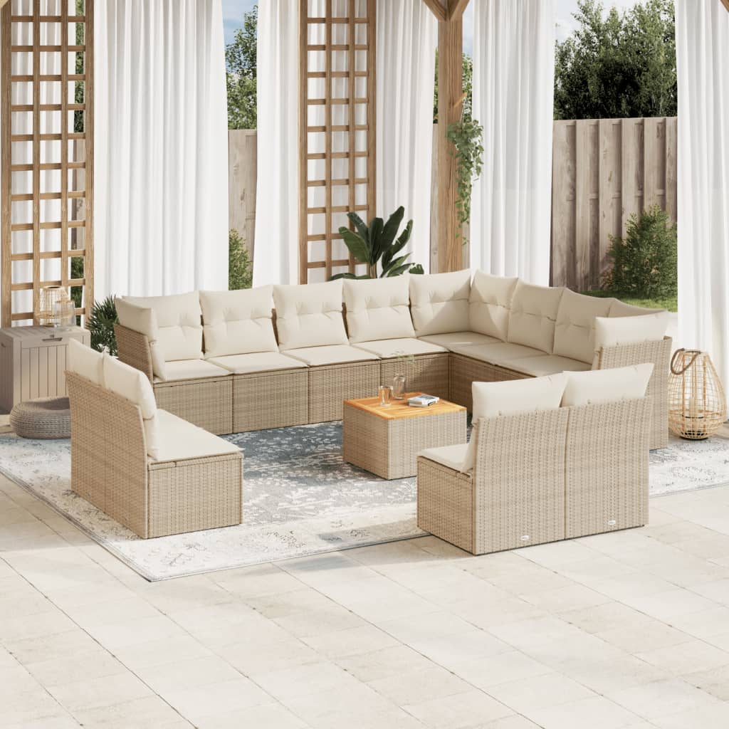 13-tlg. Garten-Sofagarnitur mit Kissen Schwarz Poly Rattan