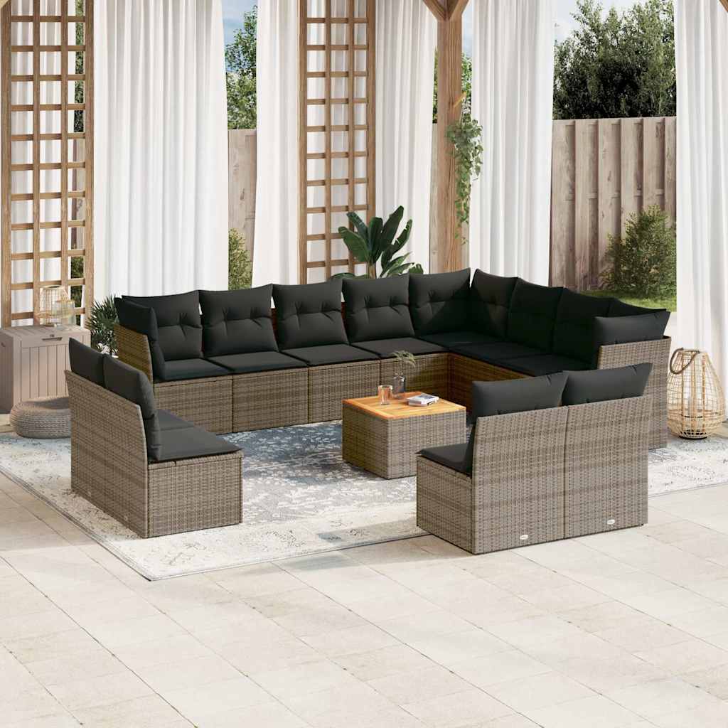 13-tlg. Garten-Sofagarnitur mit Kissen Schwarz Poly Rattan