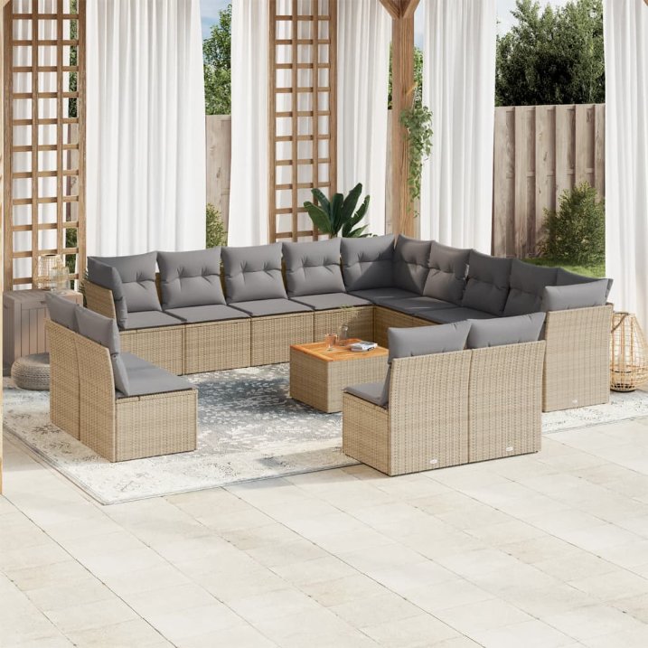 14-tlg. Garten-Sofagarnitur mit Kissen Schwarz Poly Rattan
