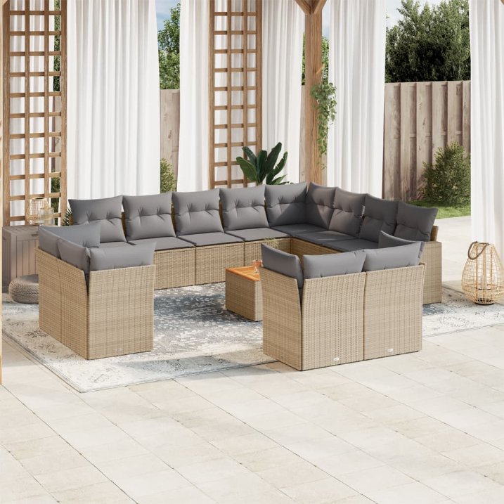 13-tlg. Garten-Sofagarnitur mit Kissen Schwarz Poly Rattan