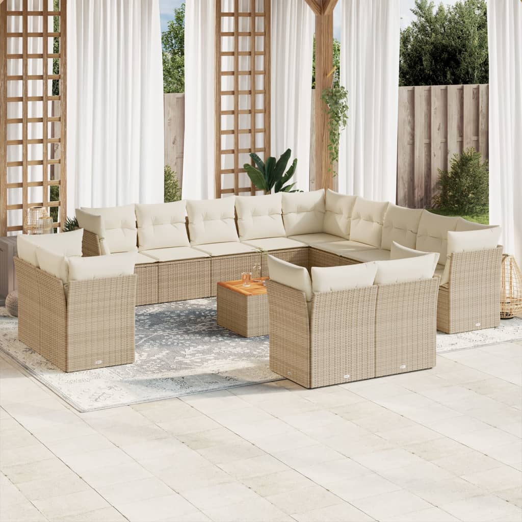 14-tlg. Garten-Sofagarnitur mit Kissen Schwarz Poly Rattan