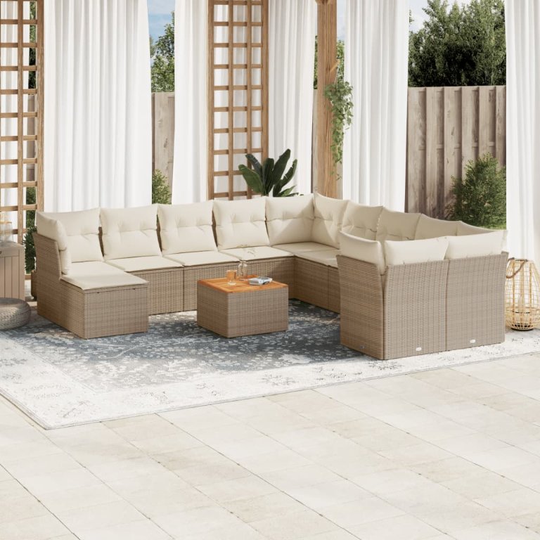 12-tlg. Garten-Sofagarnitur mit Kissen Schwarz Poly Rattan