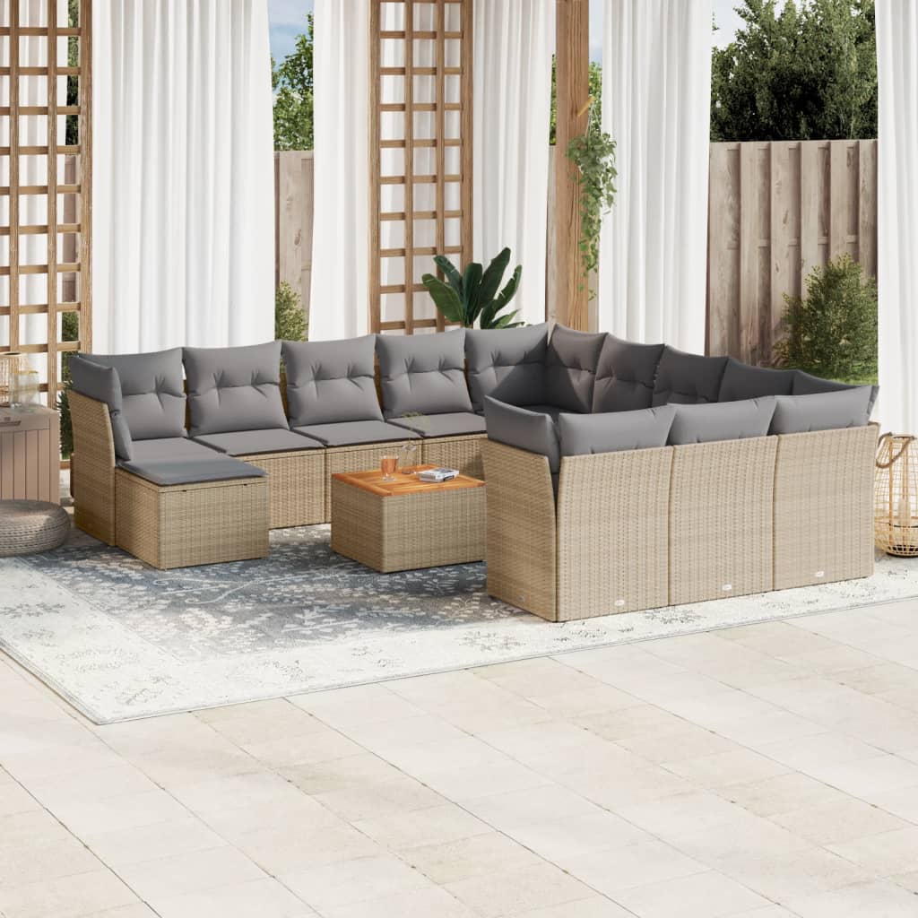 13-tlg. Garten-Sofagarnitur mit Kissen Schwarz Poly Rattan