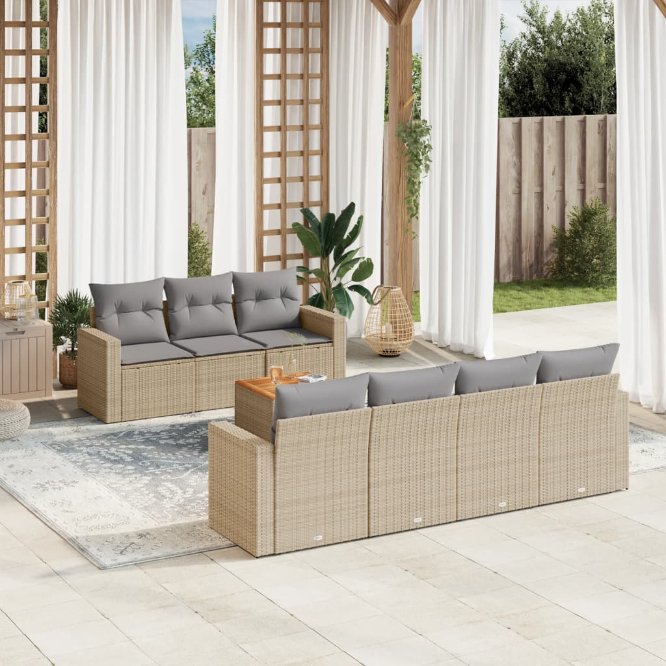 8-tlg. Garten-Sofagarnitur mit Kissen Schwarz Poly Rattan