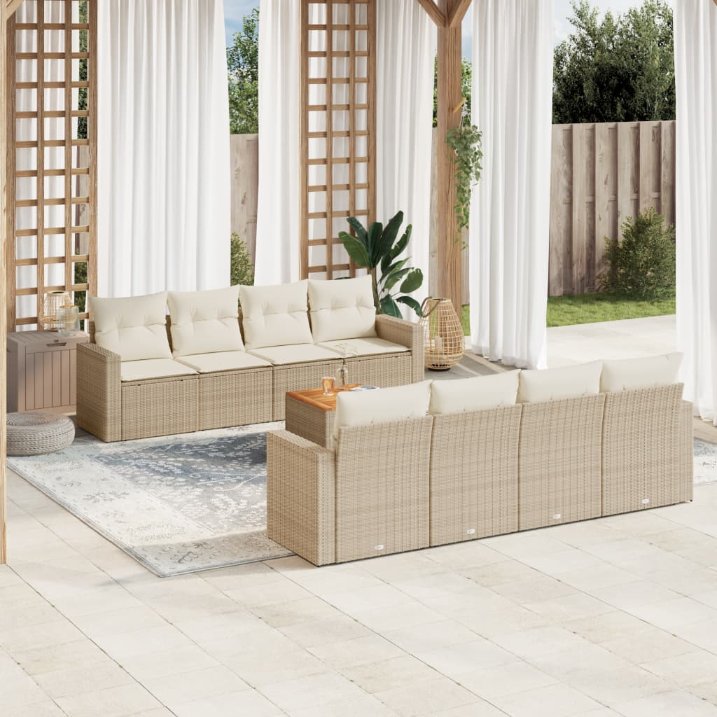 9-tlg. Garten-Sofagarnitur mit Kissen Schwarz Poly Rattan