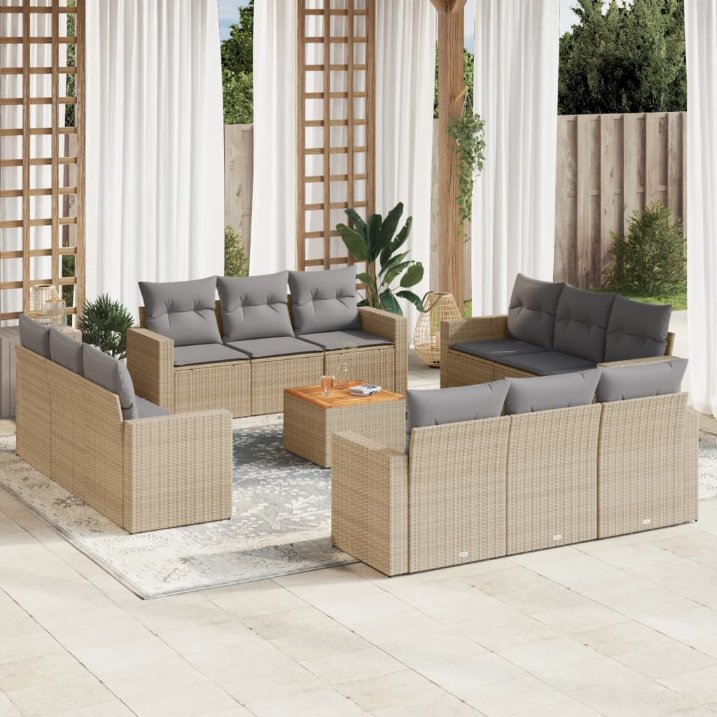 13-tlg. Garten-Sofagarnitur mit Kissen Schwarz Poly Rattan