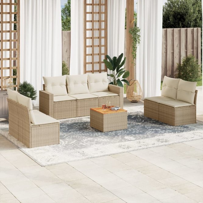8-tlg. Garten-Sofagarnitur mit Kissen Schwarz Poly Rattan