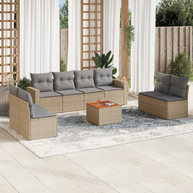 9-tlg. Garten-Sofagarnitur mit Kissen Schwarz Poly Rattan
