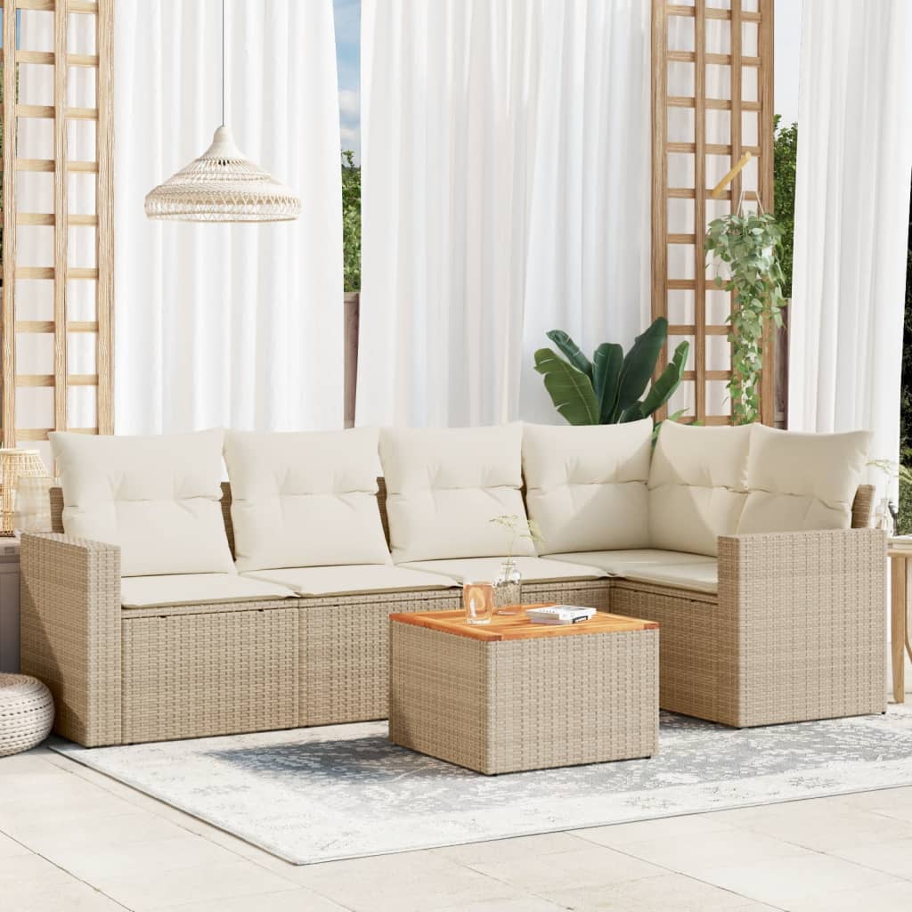 6-tlg. Garten-Sofagarnitur mit Kissen Schwarz Poly Rattan