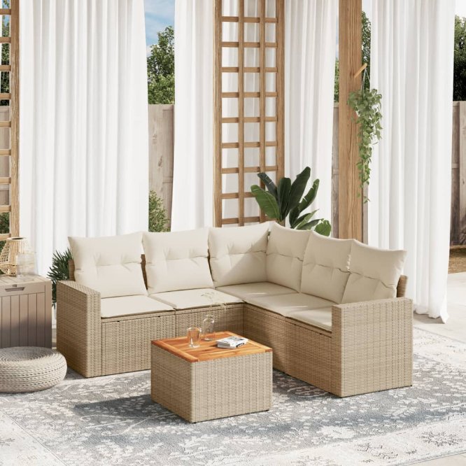 6-tlg. Garten-Sofagarnitur mit Kissen Schwarz Poly Rattan