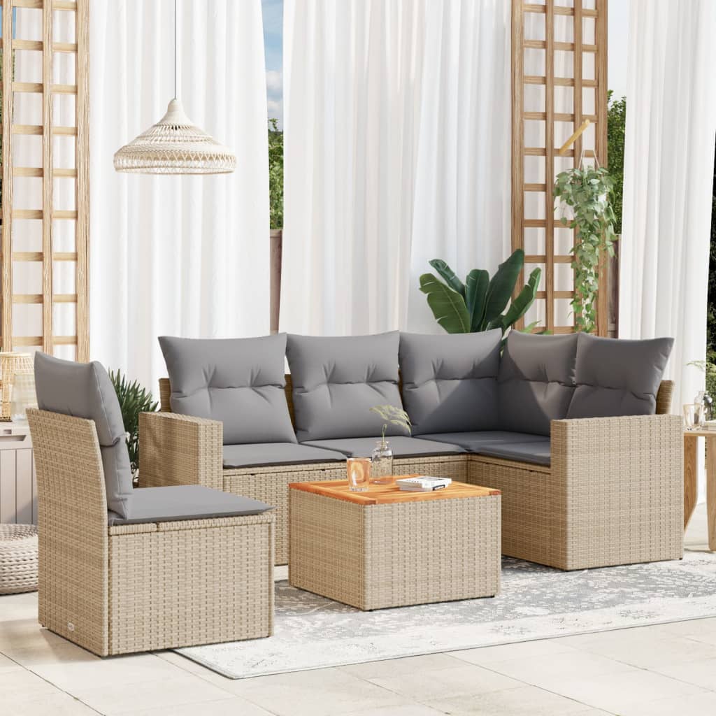 6-tlg. Garten-Sofagarnitur mit Kissen Schwarz Poly Rattan